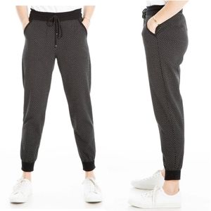 🆕 Max Studio Black with White Polka Dots Joggers. Ribbed Trims. NWT